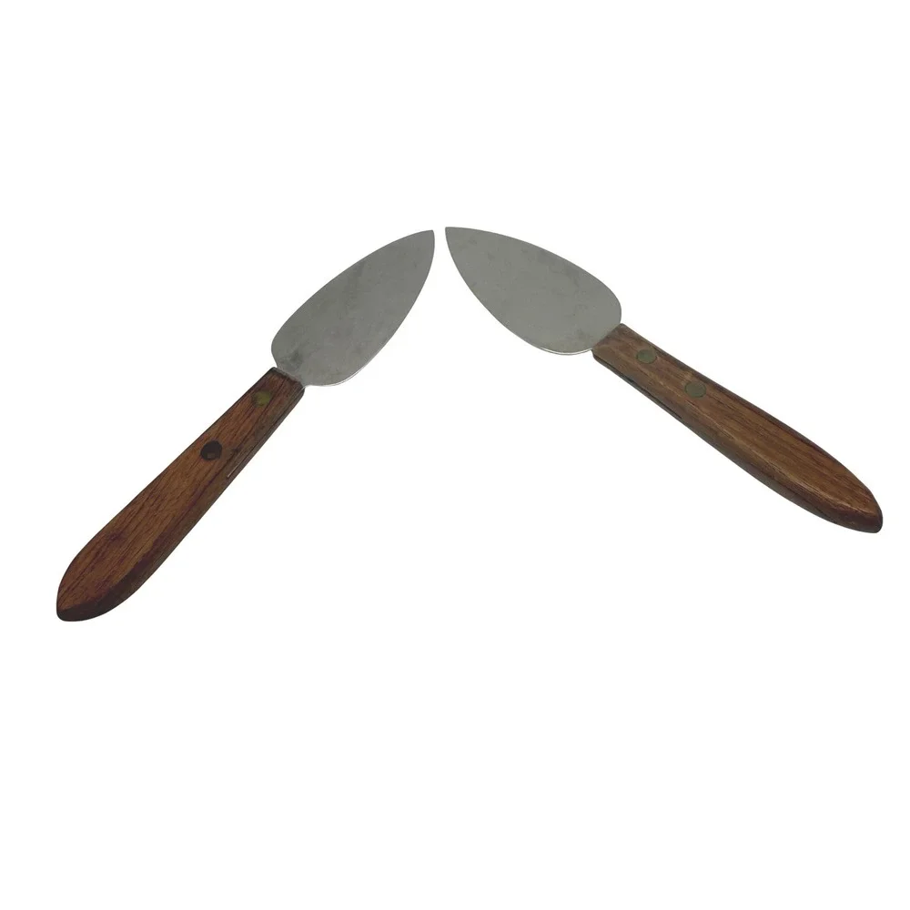 Vintage Hickory Farms Of Ohio Cheese Spreader Knives Set 2 Wood Handle Stainless